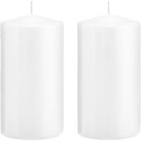 Trend Candles 2x Witte cilinderkaarsen/stompkaarsen 8 x 15 cm 69 branduren Wit