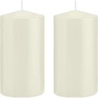 Trend Candles 2x Ivoorwitte cilinderkaarsen/stompkaarsen 8x15 cm 69 branduren Wit