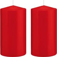 Trend Candles 2x Rode cilinderkaarsen/stompkaarsen 8 x 15 cm 69 branduren Rood