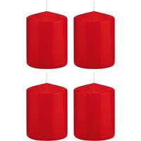 Trend Candles 4x Rode cilinderkaarsen/stompkaarsen 6 x 8 cm 29 branduren Rood