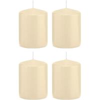 Trend Candles 4x Cremewitte cilinderkaarsen/stompkaarsen 6 x 8 cm 29 branduren Wit