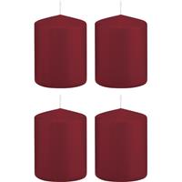 Trend Candles 4x Bordeauxrode cilinderkaarsen/stompkaarsen 6x8 cm 29 branduren Rood