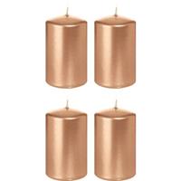 Trend Candles 4x Rosegouden cilinderkaarsen/stompkaarsen 5 x 8 cm 18 branduren Goudkleurig