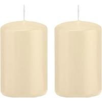 Trend Candles 2x Cremewitte cilinderkaarsen/stompkaarsen 5 x 8 cm 18 branduren Wit