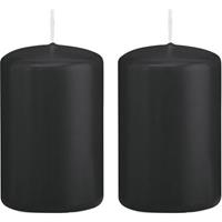 Trend Candles 2x Zwarte cilinderkaarsen/stompkaarsen 5 x 8 cm 18 branduren Zwart