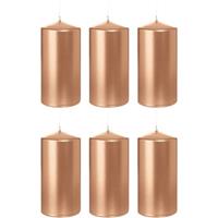 Trend Candles 6x Rosegouden cilinderkaarsen/stompkaarsen 6x12 cm 40 branduren Goudkleurig