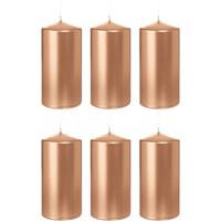 Trend Candles 6x Rosegouden cilinderkaarsen/stompkaarsen 6x12 cm 40 branduren Goudkleurig