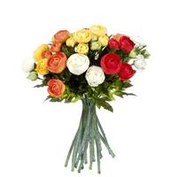 Shoppartners Oranje/wit Ranunculus/ranonkel kunstbloemen boeket 35 cm Multi