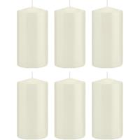 Trend Candles 6x Ivoorwitte cilinderkaarsen/stompkaarsen 8x15 cm 69 branduren Wit