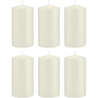 Trend Candles 6x Ivoorwitte cilinderkaarsen/stompkaarsen 8x15 cm 69 branduren Wit