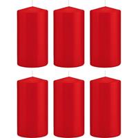 Trend Candles 6x Rode cilinderkaarsen/stompkaarsen 8 x 15 cm 69 branduren Rood