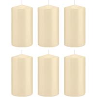 Trend Candles 6x Cremewitte cilinderkaarsen/stompkaarsen 8x15 cm 69 branduren Wit