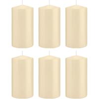 Trend Candles 6x Cremewitte cilinderkaarsen/stompkaarsen 8x15 cm 69 branduren Wit