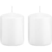 Trend Candles 2x Witte cilinderkaarsen/stompkaarsen 6 x 8 cm 29 branduren Wit