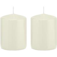 Trend Candles 2x Ivoorwitte cilinderkaarsen/stompkaarsen 6 x 8 cm 29 branduren Wit