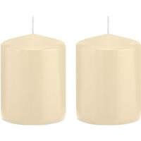 Trend Candles 2x Cremewitte cilinderkaarsen/stompkaarsen 6 x 8 cm 29 branduren Wit