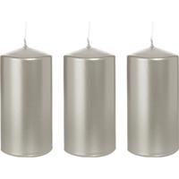 Trend Candles 3x Zilveren cilinderkaarsen/stompkaarsen 6 x 12 cm 40 branduren Zilver