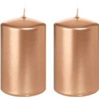 Trend Candles 2x Rosegouden cilinderkaarsen/stompkaarsen 5 x 8 cm 18 branduren Goudkleurig