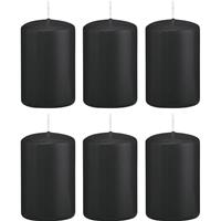 Trend Candles 6x Zwarte cilinderkaarsen/stompkaarsen 5 x 8 cm 18 branduren Zwart