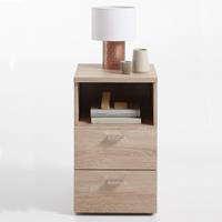 FMD Nachtschrank mit 2 Schubladen und Offenem Regal Eichenoptik Beige