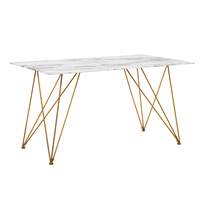 Beliani Eettafel marmerlook wit/goud 140 x 80 cm KENTON