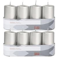 Trend Candles 8x Zilveren cilinderkaarsen/stompkaarsen 5 x 10 cm Zilver