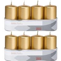 Trend Candles 8x Gouden cilinderkaarsen/stompkaarsen 5 x 10 cm Goudkleurig