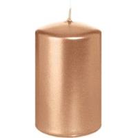 1x Rosegouden cilinderkaars/stompkaars 5 x 8 cm 18 branduren Goudkleurig