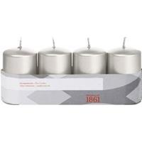 Trend Candles 4x Zilveren cilinderkaars/stompkaars 5 x 8 cm 18 branduren Zilver