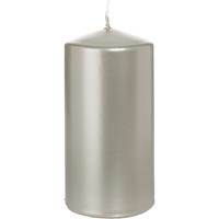 Trend Candles 1x Zilveren cilinderkaars/stompkaars 6 x 12 cm 40 branduren Zilver