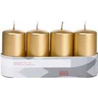 Trend Candles 4x Gouden cilinderkaars/stompkaars 5 x 10 cm 18 branduren Goudkleurig