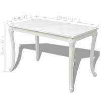 VidaXL Eettafel 116x66x76 cm hoogglans wit