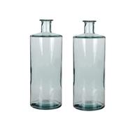 Mica Decorations 2x Fles vaas Guan 15 x 40 cm transparant gerecycled glas Transparant