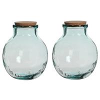 Mica Decorations 2x Ronde vaas Olly 21 x 25 transparant gerecycled glas met kurk Transparant