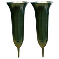 2x Groene kunststof grafvazen 31 cm Groen