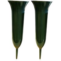 2x Groene kunststof grafvazen 37 cm Groen