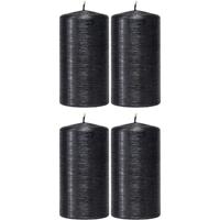 Enlightening Candles 4x Zwarte cilinderkaarsen/stompkaarsen 7 x 13 cm 25 branduren Zwart
