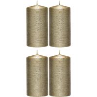 Enlightening Candles 4x Creme gouden cilinderkaarsen/stompkaarsen 7 x 13 cm 25 brandu Goudkleurig