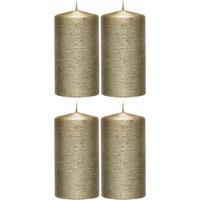 Enlightening Candles 4x Creme gouden cilinderkaarsen/stompkaarsen 7 x 13 cm 25 brandu Goudkleurig