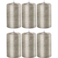 Trend Candles 6x Zilveren cilinderkaarsen/stompkaarsen 6 x 10 cm 25 branduren Zilver
