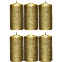Enlightening Candles 6x Gouden cilinderkaarsen/stompkaarsen 7 x 13 cm 25 branduren Goudkleurig