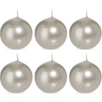 Trend Candles 6x Zilveren bolkaarsen 7 cm 16 branduren Zilver