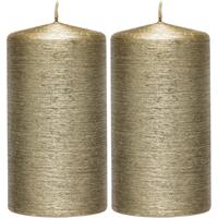 Enlightening Candles 2x Creme gouden cilinderkaarsen/stompkaarsen 7 x 13 cm 25 brandu Goudkleurig