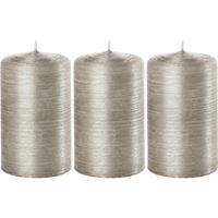 Trend Candles 3x Zilveren cilinderkaarsen/stompkaarsen 6 x 10 cm 25 branduren Zilver