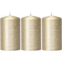 Enlightening Candles 3x Creme gouden cilinderkaarsen/stompkaarsen 6 x 10 cm 25 brandu Goudkleurig