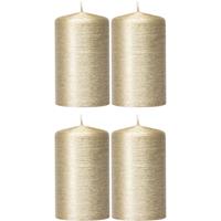 Enlightening Candles 4x Creme gouden cilinderkaarsen/stompkaarsen 6 x 10 cm 25 brandu Goudkleurig