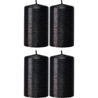 Trend Candles 4x Zwarte cilinderkaarsen/stompkaarsen 6 x 10 cm 25 branduren Zwart
