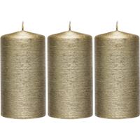 Enlightening Candles 3x Creme gouden cilinderkaarsen/stompkaarsen 7 x 13 cm 25 brandu Goudkleurig