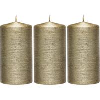 Enlightening Candles 3x Creme gouden cilinderkaarsen/stompkaarsen 7 x 13 cm 25 brandu Goudkleurig