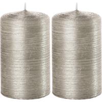 Trend Candles 2x Zilveren cilinderkaarsen/stompkaarsen 6 x 10 cm 25 branduren Zilver